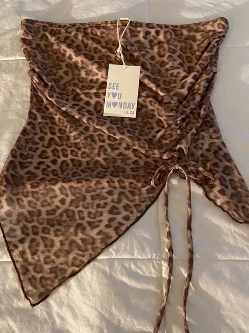 See You Monday Brown Leopard Print Strapless Tank Top!